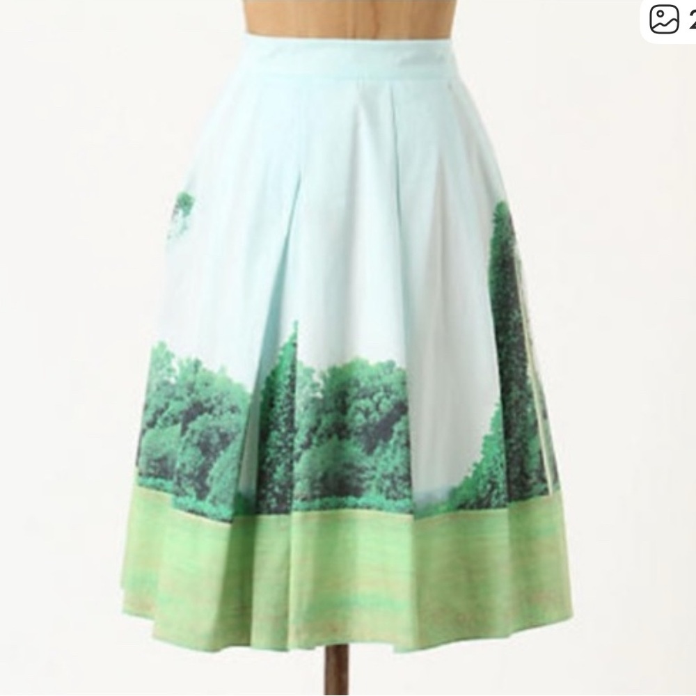 Anthropologie, Sandra Ball Photography Stylish Green and White Skirt, Size 8 - Picture 4 of 14